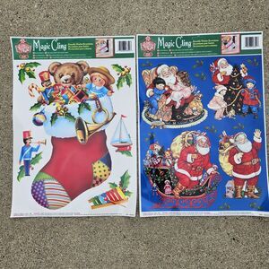 Window Clings Vintage Santa Christmas Tree Holiday Sled Soldier Toys Stocking